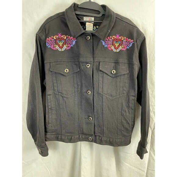 Vtg 80's Stefano International Denim Jacket Blingy  Rockabilly Embroidery 14/16 - Picture 1 of 6